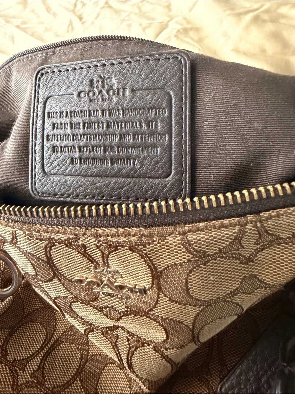 Coach Brown Signature Canvas Satchel with Dark Brown Trim